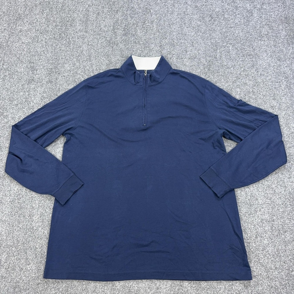 Orvis Sweater Mens XL Blue 1/4 Zip Mock Neck Pima Cotton Knit Pullover Casual